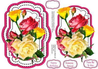 Beautiful Yellow and Deep Pink Roses in a Stitched Frame