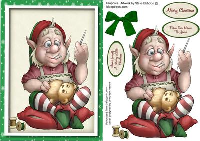 Little Elf Sewing the Toys for Santa 