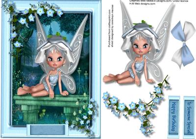 Beautiful Bluebell Fairy Sitting on a Bench