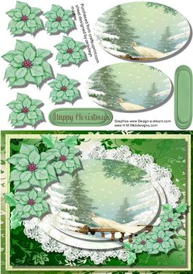 Lovely Snow Scene with Poinsettias 