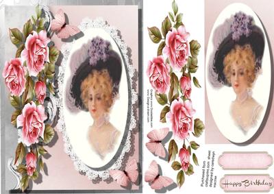 Lovely Vintage Lady in a Lace Oval Plaque 