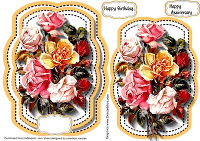 Mixed Roses in a Stitched Frame 