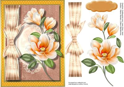 Beautiful Apricot Magnolia on Ditsy Paper