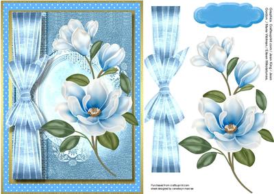 Beautiful Blue Magnolia on Ditsy Paper