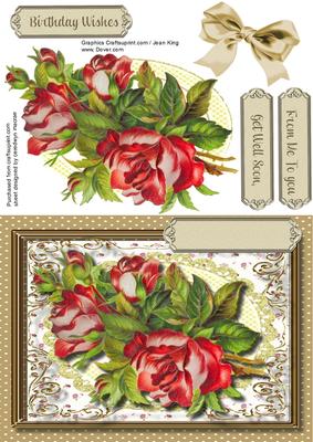 Beautiful Roses on Lace and a Gold Frame