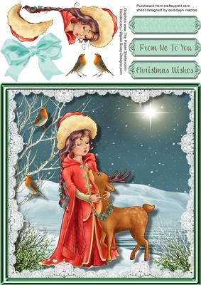 Lovely Deer and Girl on a Moonlight Night