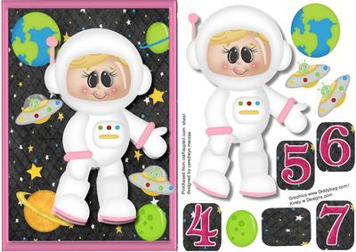 Little Astronaut Girl on the Moon