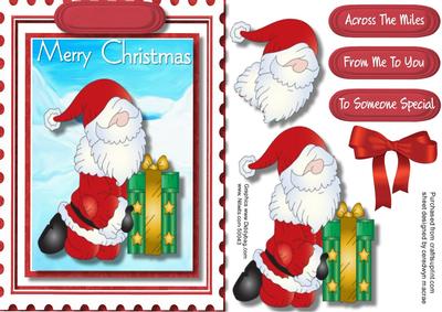 Santa with Present in a Stamp Frame 