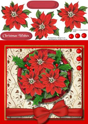 Beautiful Red Poinsettias and Holly in a Glitter Frame 