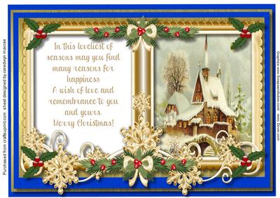 Beautiful Open Book with Verse and Scene in Blue