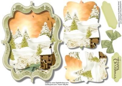 Beautiful Pyramid Bracket with a Christmas Scene 