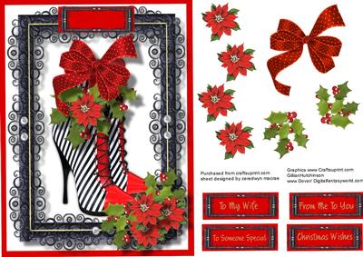 Beautiful Red Boots with Holly and Poinsettias 