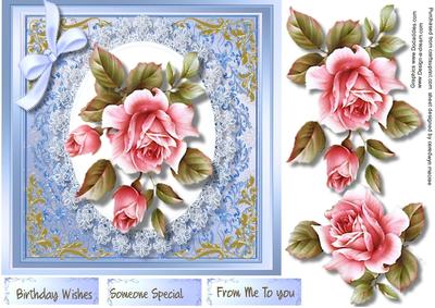 Beautiful Roses on Blue Lace 