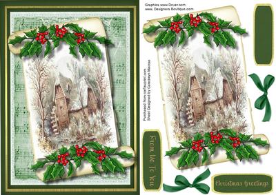 Lovely Old Mill on Scroll with Holly 