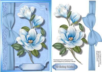 Beautiful Blue Magnolia and Ribbon Bow 