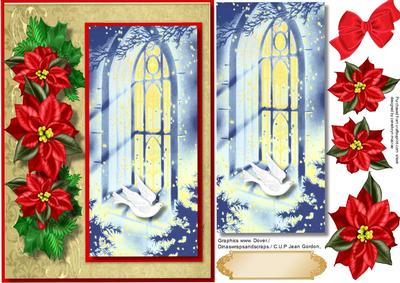 Beautiful Church Window with Dove and Poinsettias
