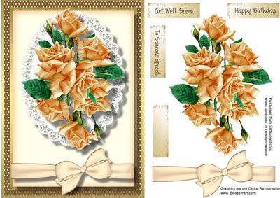 Beautiful Golden Roses in a Poka Dot Frame with Lace