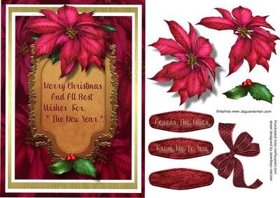 Beautiful Christmas Wishes with Holly and Poinsettia