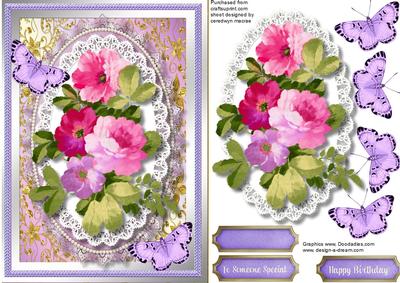 Beautiful Roses on Lace with Butterfly's