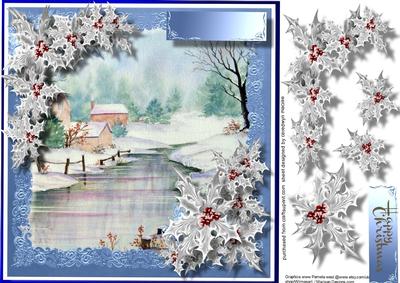Beautiful River in Winter with Silver Holly 