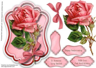 Beautiful Pink Roses on a Ornate Tab 