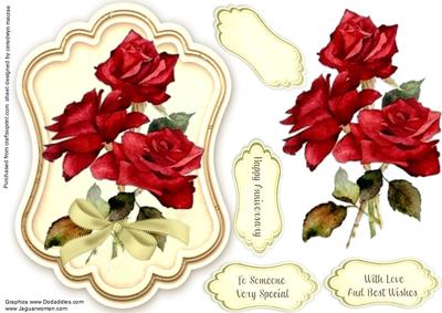 Beautiful Red Roses on a Ornate Tag 
