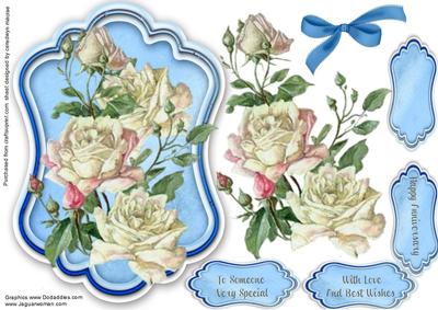 Beautiful White Roses on a Ornate Tag 