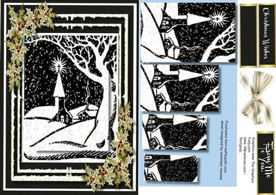 A5 Christmas Scene in Monocrome with Gold Holly 