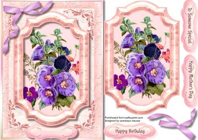 Lovely Lilac Hollyhocks in a Bracket Frame 