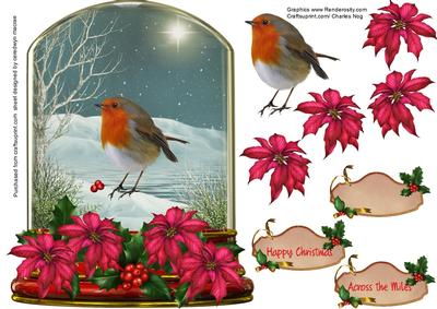 Beautiful Globe with Robin and Poinsettias 