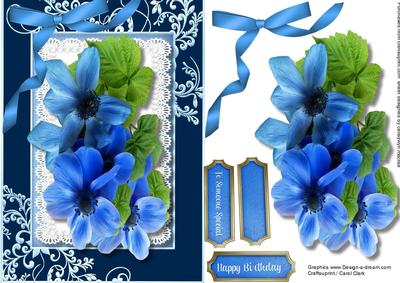 Beautiful Blue Flowers on Butterfly Lace 