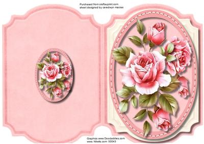 Print, Cut,and Fol, Stunning Pink Roses in a Stitched Frame
