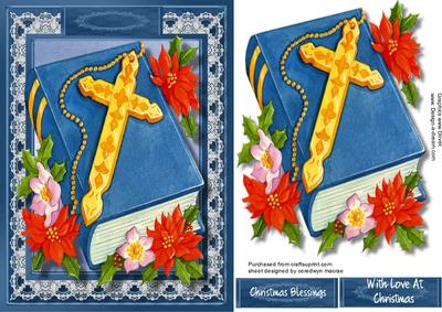Beautiful Cross, Bible, and Poinsettias 