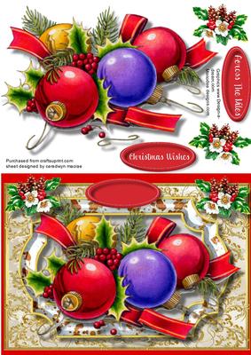 Lovely Baubles and Hollyin a Gold Frame 