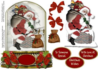 Lovely Snow Globe with Sants Going Down the Chimney