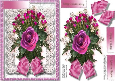 Beautiful Cerise Roses on Lace 