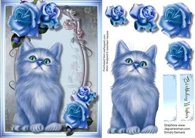 Beautiful Kitty in the Blue Flowers