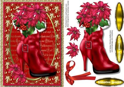 Beautiful Christmas Boot with Poinsettias 