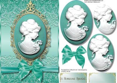 Beautiful Cameo on Aqua and French Lace 