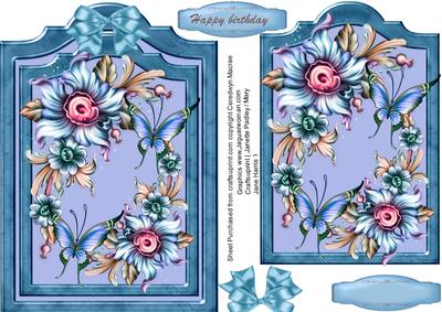 Lovely Ornate Flowers in a Double Frame , Blue
