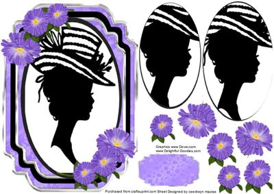 Beautiful Silhouette Lady on Lilac and Black Bracket 