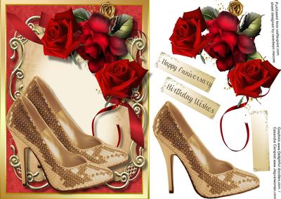 Beautiful Golden Shoes and Red Roses 