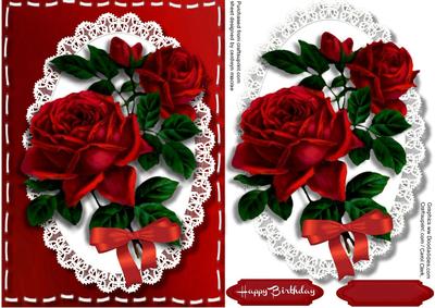 Beautiful Red Roses on Butterfly Lace with Stitching 