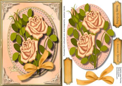 Beautiful Apricot Roses in a Stitched Frame 