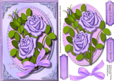 Beautiful Lilac Roses in a Stitched Frame