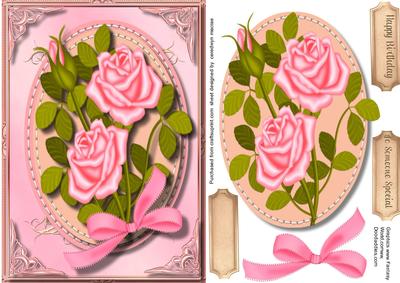 Beautiful Pink Roses in a Stitched Frame