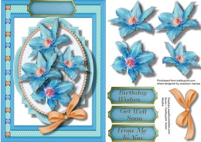 Beautiful Aqua Flowers on a Oval Frame 
