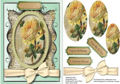 Beautiful Yellow Shabby Chic Rose in a Stitched Frame , Pyra