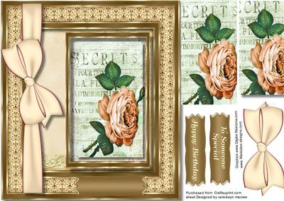 Beautiful Secret Rose in Peach with Cream Bow , Pyramod