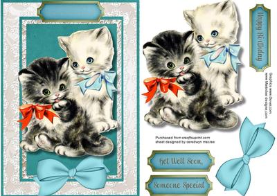 Beautiful Kitties on a Aqua Mat 